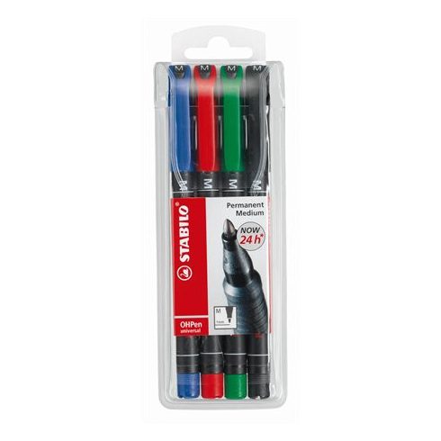 Alkoholos marker készlet, 1 mm, STABILO "OHPen M", 4 különböző szín