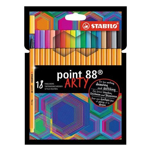 Tűfilc készlet, 0,4 mm, STABILO "Point 88 ARTY", 18 különböző szín