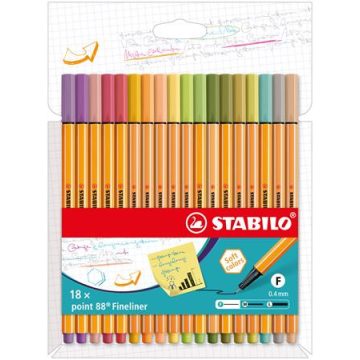   Tűfilc készlet, 0,4 mm, STABILO "Point 88", 18 különböző szín