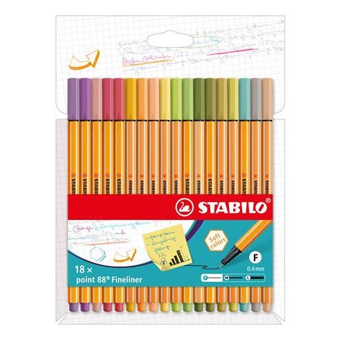 Tűfilc készlet, 0,4 mm, STABILO "Point 88", 18 különböző szín