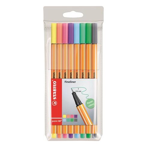 Tűfilc készlet, 0,4 mm, STABILO "Point 88", 8 pasztell szín