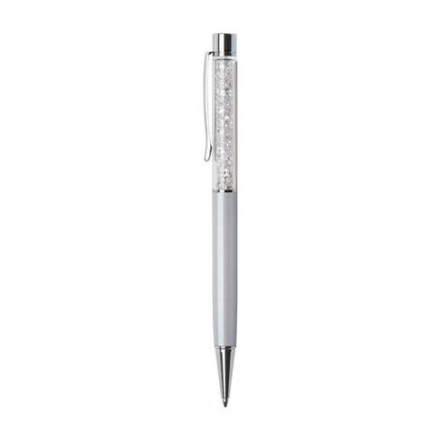 Golyóstoll, krémfehér, felül fehér SWAROVSKI® kristállyal töltve, 14 cm, ART CRYSTELLA®