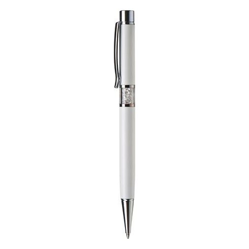 Golyóstoll, fehér, középen fehér SWAROVSKI® kristállyal töltve, 14cm, ART CRYSTELLA®