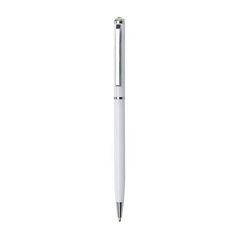 Golyóstoll, fehér "SLIM", peridot zöld SWAROVSKI® kristállyal, 13 cm, ART CRYSTELLA®