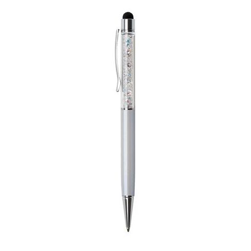 Golyóstoll, krémfehér, felül színjátszós fehér SWAROVSKI® kristállyal töltve, érintővel, 14 cm, ART CRYSTELLA®