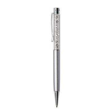   Golyóstoll, ezüst, felül fehér SWAROVSKI® kristállyal töltve, 14 cm, ART CRYSTELLA®