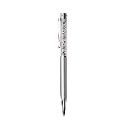 Golyóstoll, ezüst, felül fehér SWAROVSKI® kristállyal töltve, 14 cm, ART CRYSTELLA®