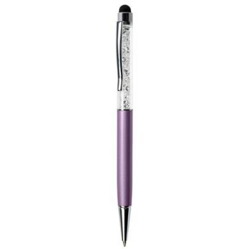   Golyóstoll, orgonalila, felül fehér SWAROVSKI® kristállyal töltve, érintővel, 14 cm, ART CRYSTELLA®