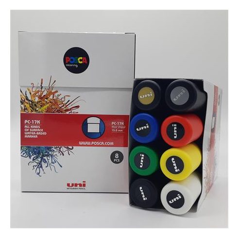 Dekormarker készlet, 15 mm, vágott, UNI "Posca PC-17K, 8 különböző szín