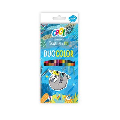 Színes ceruza készlet, háromszögletű, kétvégű, COOL BY VICTORIA "Duocolor", 24 különböző szín