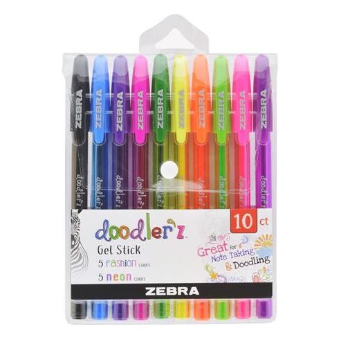 Zseléstoll készlet, 0,33 mm, kupakos, ZEBRA "Doodler'z Neon & Fashion", 10 vegyes szín