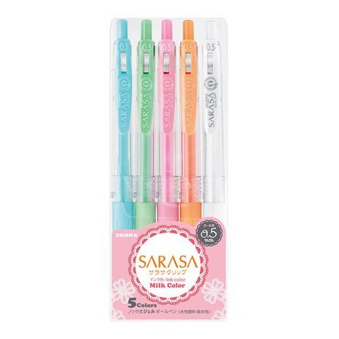 Zseléstoll készlet, 0,33 mm, nyomógombos, ZEBRA "Sarasa Clip Milk", 5 vegyes pasztell szín
