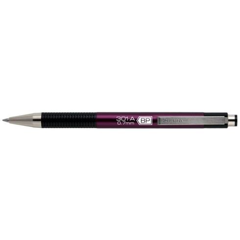 Golyóstoll, 0,24 mm, nyomógombos, mályva tolltest, ZEBRA "F-301 A", kék