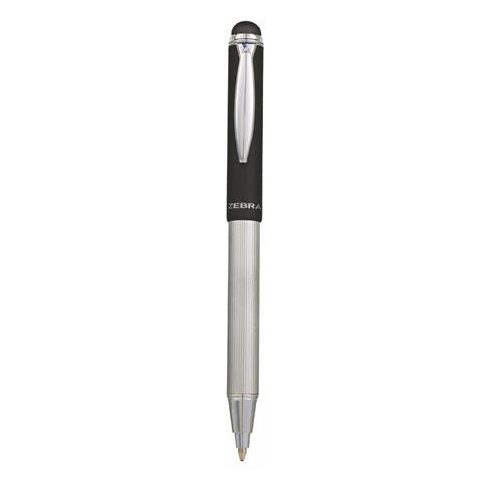 Golyóstoll, 0,24 mm, teleszkópos, rozsdamentes acél, grafitszürke tolltest, ZEBRA "Telescopic Metal Stylus", kék