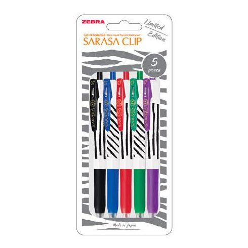 Zseléstoll készlet, 0,33 mm, nyomógombos, csíkos test, ZEBRA "Sarasa Clip", 5 különböző szín