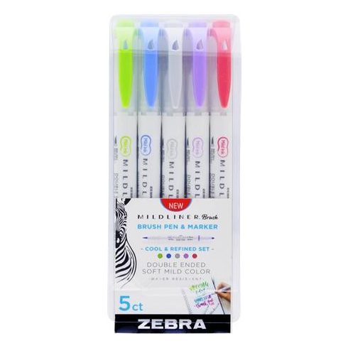 Ecsetirón készlet, kétvégű ZEBRA "Mildliner Cool & Refined", 5 szín