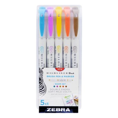 Ecsetirón készlet, kétvégű ZEBRA "Mildliner Warm", 5 szín