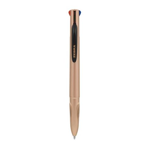 Golyóstoll, 0,37 mm, nyomógombos, négyszínű, ZEBRA "Smooth", rose gold