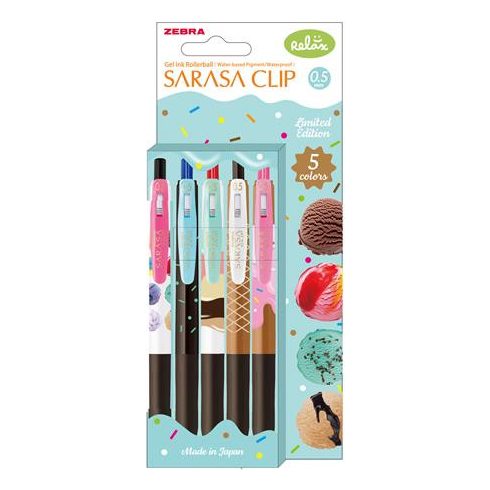 Zseléstoll, 0,33 mm, nyomógombos, ZEBRA "Sarasa Clip Ice Cream", 5 különböző szín