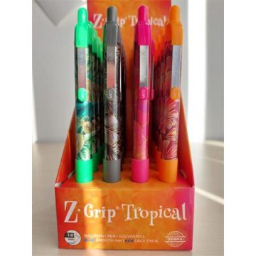   Golyóstoll display, 0,27 mm, nyomógombos, ZEBRA "Z-Grip Tropical", kék, 4 különböző minta
