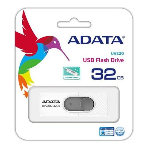 Pendrive, 32GB, USB 2.0, ADATA "UV220", fehér
