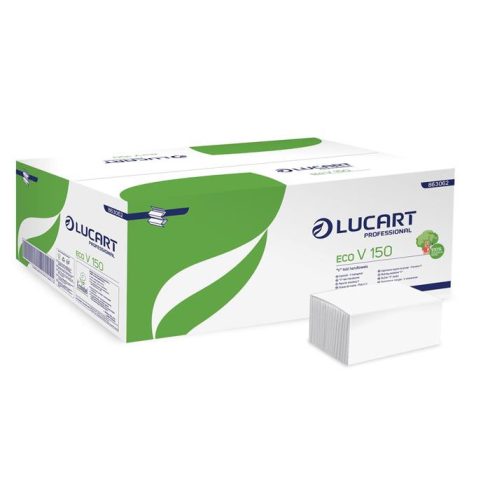 Kéztörlő, Z/V hajtogatott, 2 rétegű, 150 lap, LUCART, "Eco", fehér