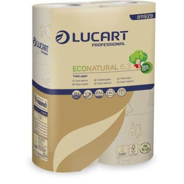   Toalettpapír, 3 rétegű, 6 tekercs, kistekercses, 27,5 m, LUCART "EcoNatural 6.3" barna