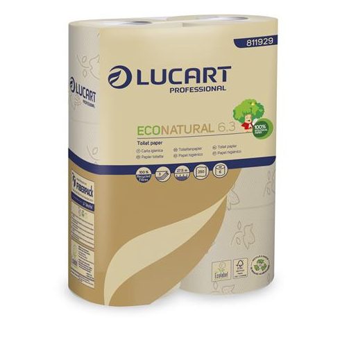 Toalettpapír, 3 rétegű, 6 tekercs, kistekercses, 27,5 m, LUCART "EcoNatural 6.3" barna