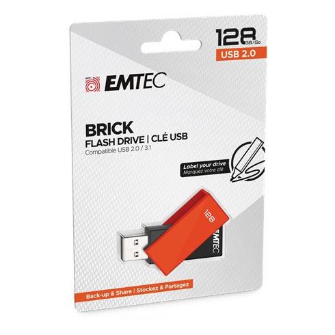 Pendrive, 128GB, USB 2.0, EMTEC "C350 Brick", narancssárga