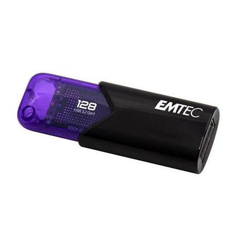 Pendrive, 128GB, USB 3.2, EMTEC "B110 Click Easy", fekete-lila