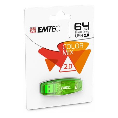 Pendrive, 64GB, USB 2.0, EMTEC "C410 Color", zöld