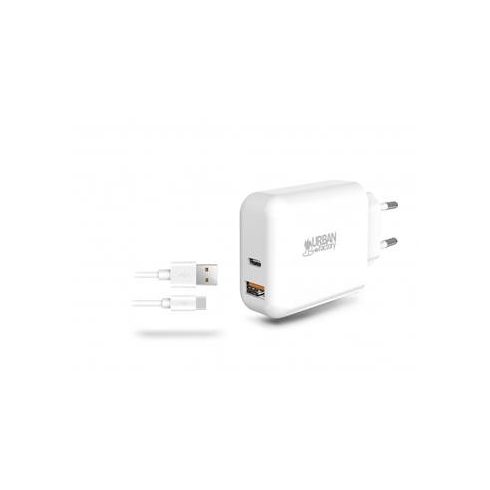 Hálózati töltő, 1xUSB-A (18W), 1xUSB-C (45W), USB-A–USB-C kábel, URBAN FACTORY
