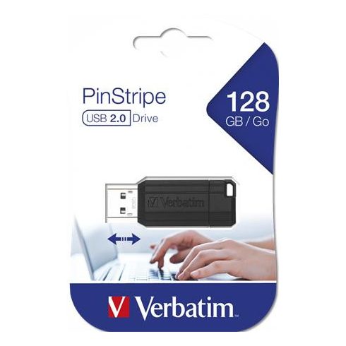 Pendrive, 128GB, USB 2.0, 10/4MB/sec, VERBATIM "PinStripe", fekete
