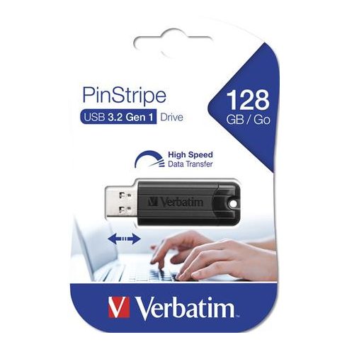 Pendrive, 128GB, USB 3.2, VERBATIM "Pinstripe", fekete