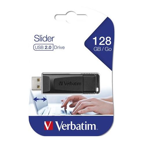 Pendrive, 128GB, USB 2.0, VERBATIM "Slider", fekete