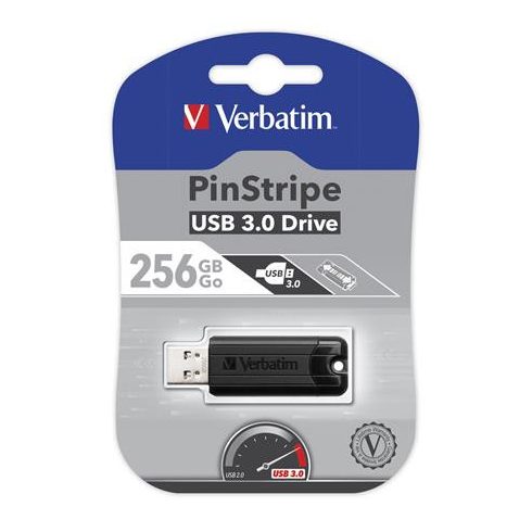 Pendrive, 256GB, USB 3.2, VERBATIM "Pinstripe", fekete