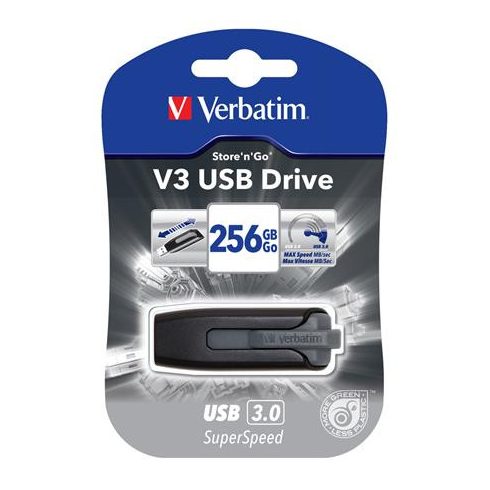 Pendrive, 256GB, USB 3.2, 80/25 MB/s, VERBATIM "V3", fekete-szürke