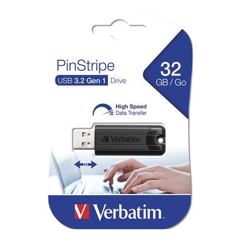 Pendrive, 32GB, USB 3.2, VERBATIM "Pinstripe", fekete