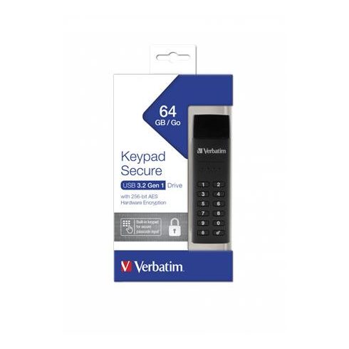 Pendrive, 64GB, USB 3.2, titkosítás, 160/130Mb/s, VERBATIM "Keypad Secure"