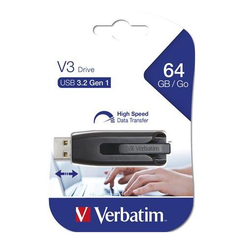 Pendrive, 64GB, USB 3.2, 80/25 MB/s, VERBATIM "V3", fekete-szürke