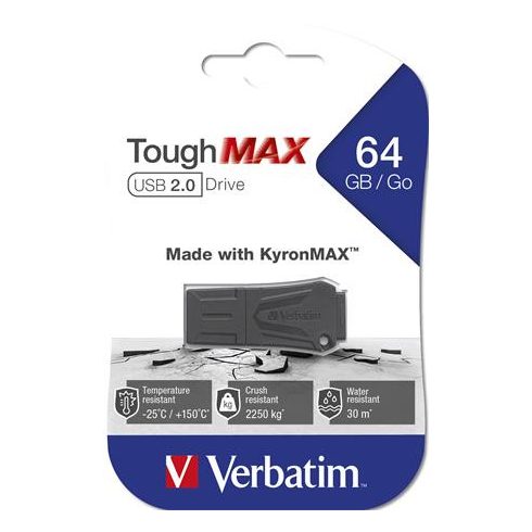 Pendrive, 64GB, USB 2.0, extra ellenálló, VERBATIM "ToughMAX", fekete