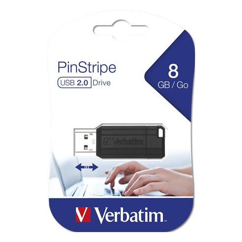 Pendrive, 8GB, USB 2.0, 10/4MB/sec, VERBATIM "PinStripe", fekete