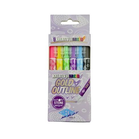 Filctoll készlet, 1-2 mm, metál arany, WEDO, 6 különböző színű kontúrral