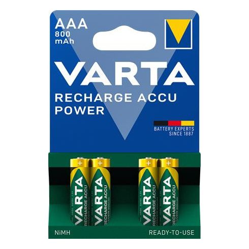 Tölthető elem, AAA mikro, 4x800 mAh, előtöltött, VARTA "Power"