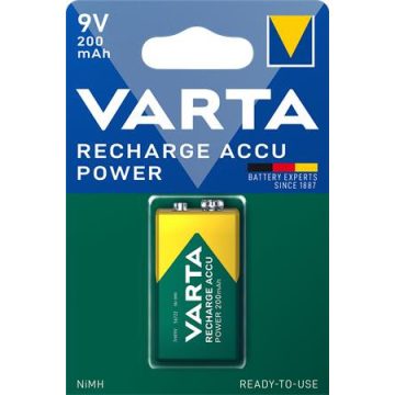   Tölthető elem, 9V, 1x200 mAh, előtöltött, VARTA "Power"