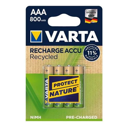 Tölthető elem, AAA mikro, újrahasznosított, 4x800 mAh, VARTA