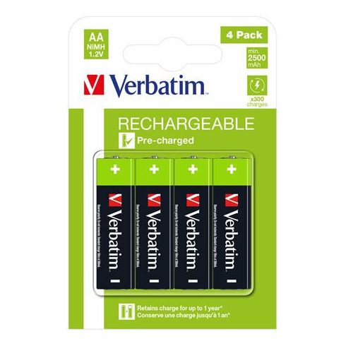 Tölthető elem, AA ceruza, 4x2500 mAh, VERBATIM