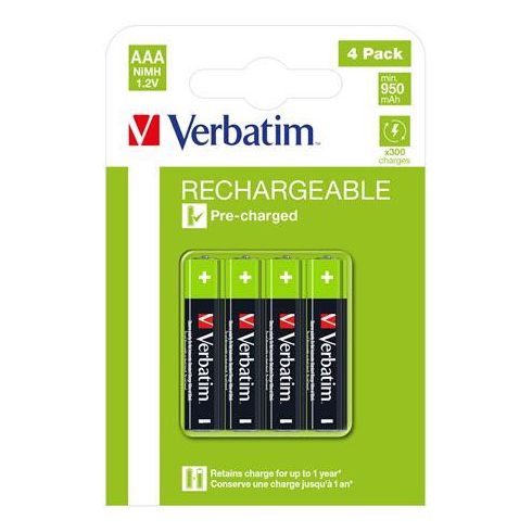 Tölthető elem, AAA mikro, 4x950 mAh, VERBATIM
