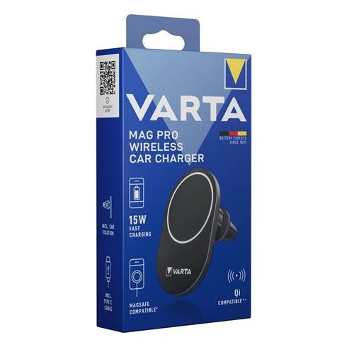 Autós tartó és töltő, Qi/USB-C PD, 15W, VARTA "Mag Pro"
