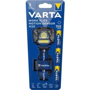   Fejlámpa, 3 LED, 3xAAA, mozgásérzékelő, VARTA " Work Flex H20"